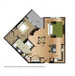 Floor plan for 1 bed, 1 bath, 901 sqft